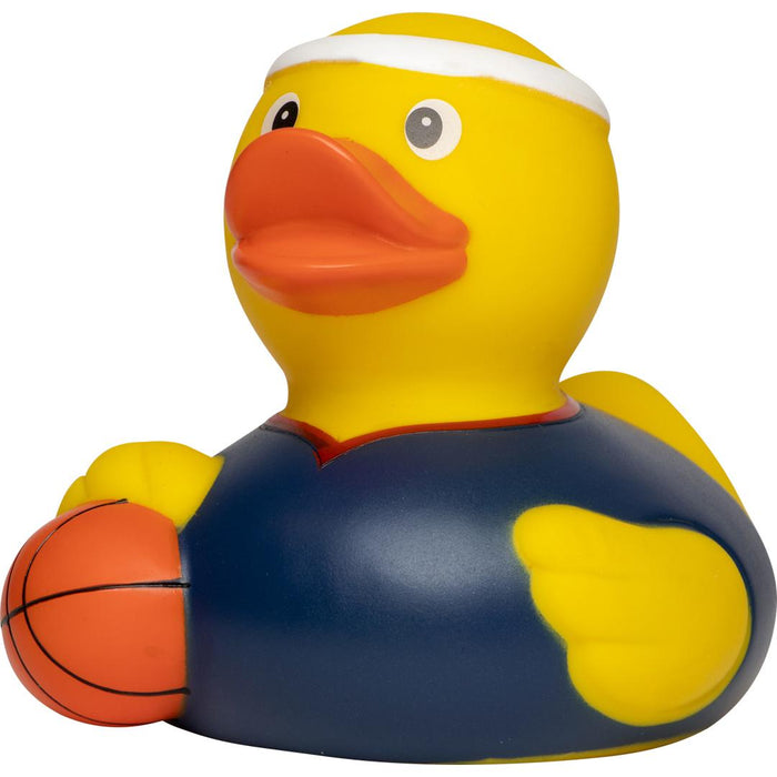 Purple basketball rubber duck – close up detail