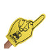 Yellow EVA foam finger with black logo, custom branded stadium giveaway and fan merch.
